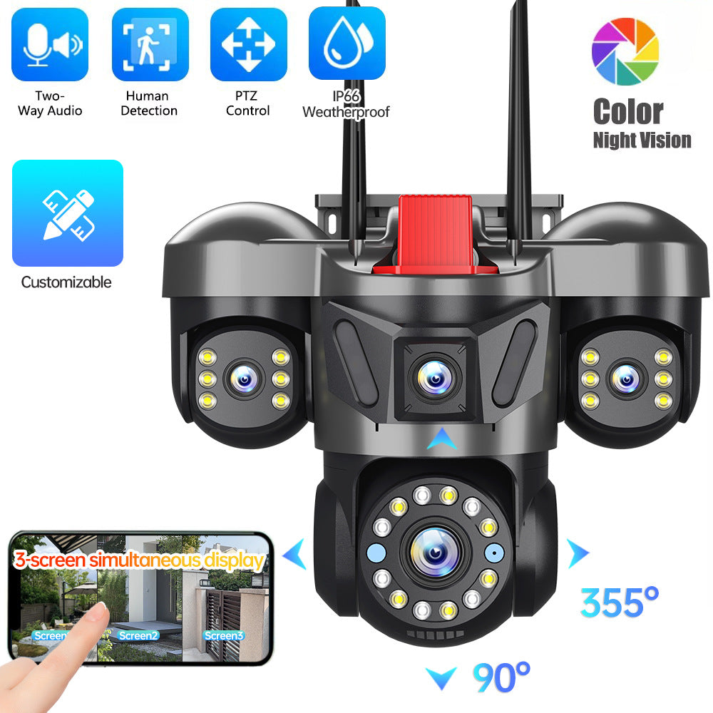 Câmara de Segurança WiFi Exterior 6MP com Tripla Lente e Tripla Vista – Vigilância HD sem Fios para Casa