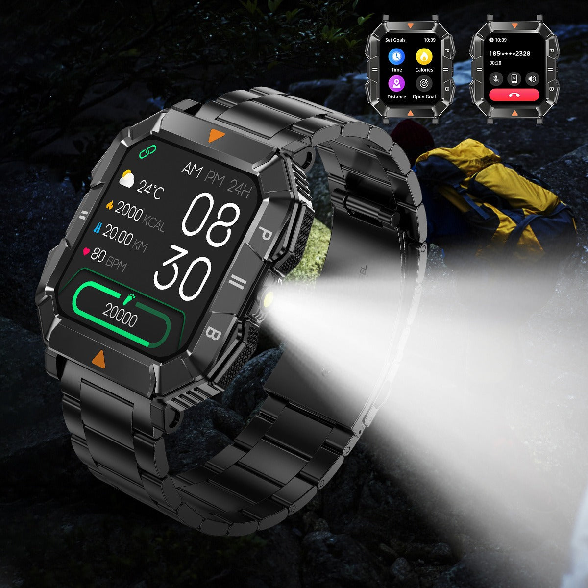Smartwatch YK03 | Chamadas Bluetooth, Lanterna, Desporto e Monitor de Saúde À Prova de Água