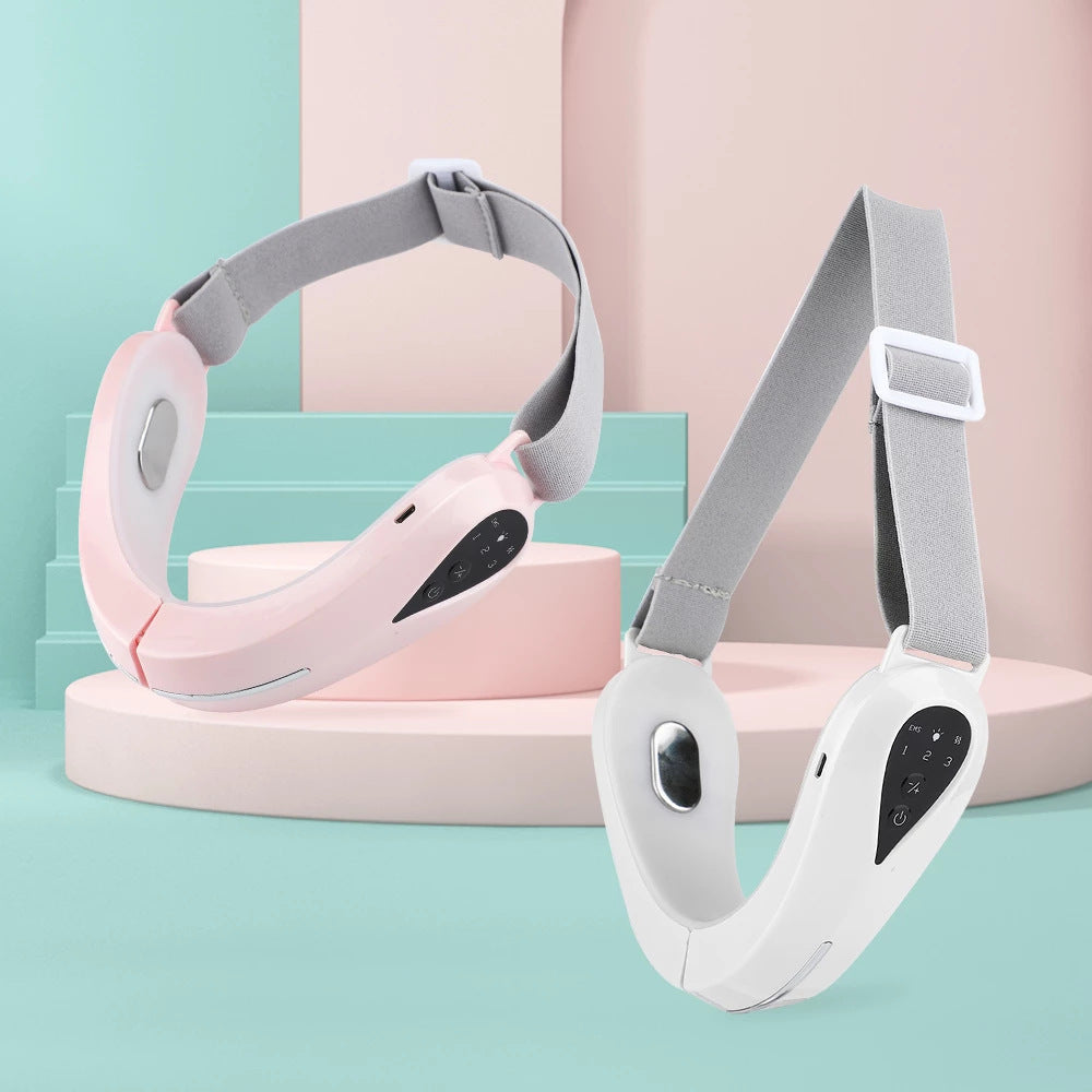 Dispositivo Facial LED V-Face Hailicare | Microcorrente | Lifting e Tonificação | Branco e Rosa