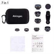 Kit de Lentes para Telemóvel Akinger | Olho de Peixe, Grande Angular, Macro e Teleobjetiva | 4 a 13 Lentes