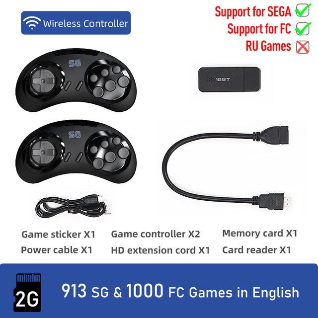 Consola Retro Sega 16-bit – HDMI, Sem Fios, 2 Comandos