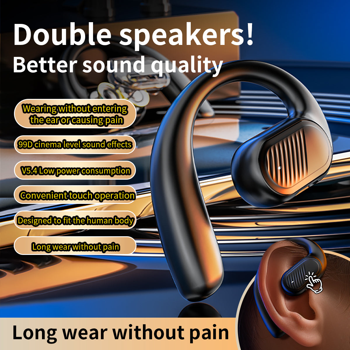 Auricular Bluetooth LX-09 | Mono | Controlo Tátil | 6h Música | Type-C | Preto e Branco