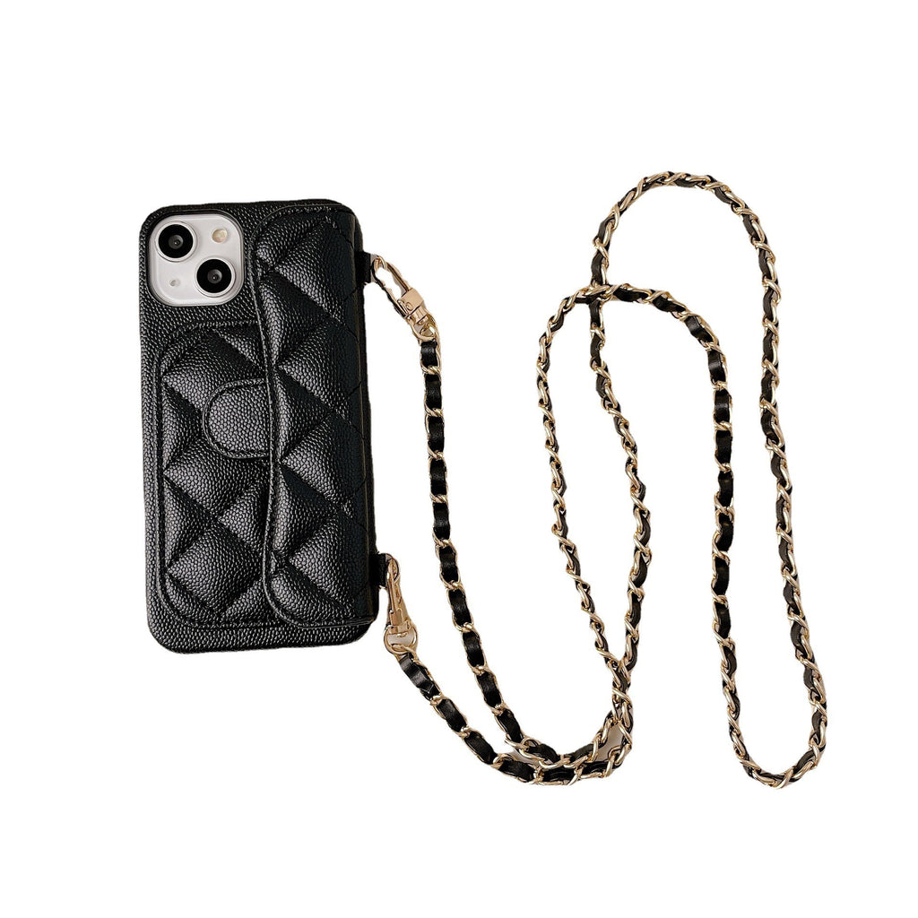 iPhone 17 Pro Max Chanel Style Card Holder Leather Wallet Case with Pattern for iPhone 16, 15, 14 - Hard Protective Shell, Vintage Texture Design