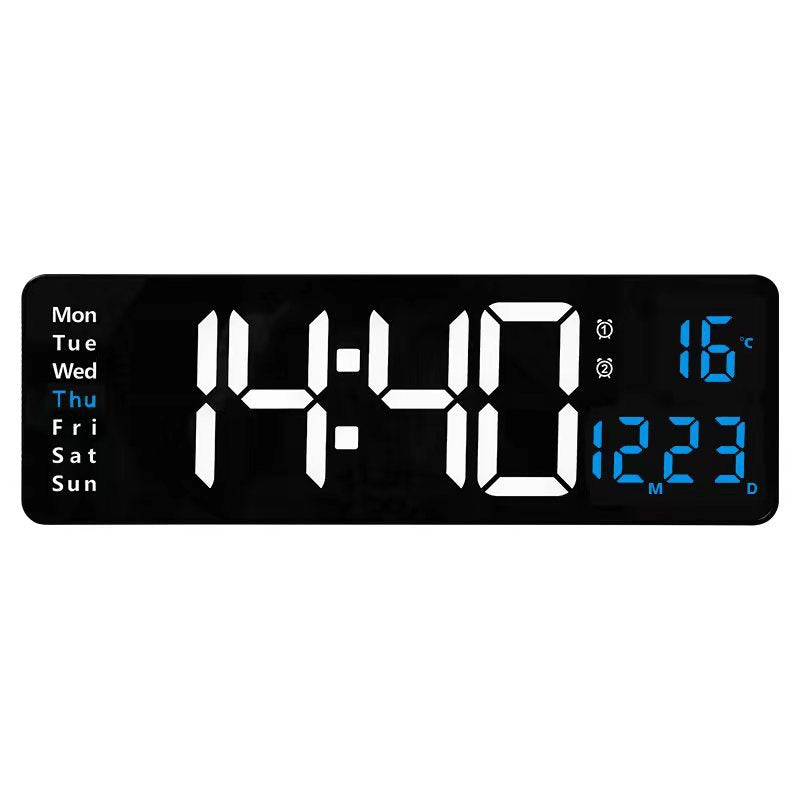 Relógio de Parede Digital LED Grande 13/16 Polegadas com Controlo Remoto, Temperatura, Data, Semana, Temporizador e Duplo Alarme