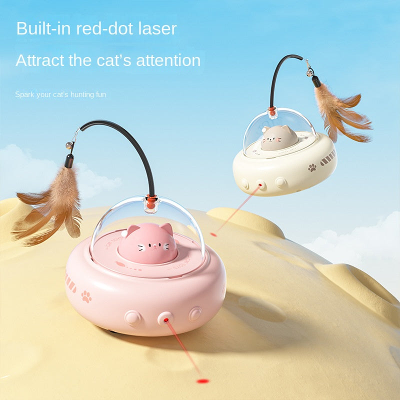 Brinquedo Inteligente para Gatos UFO | Vara com Penas e Luz LED Recarregável