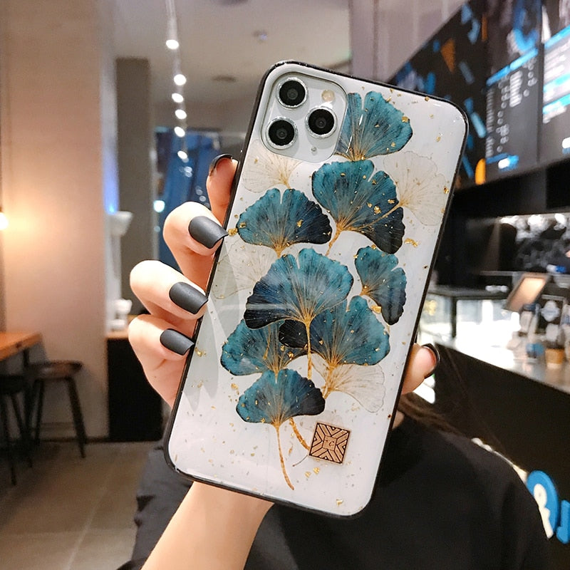 Capa de iPhone em Silicone com Mármore, Dourado e Glitter para iPhone 6 a 12 e SE 2020