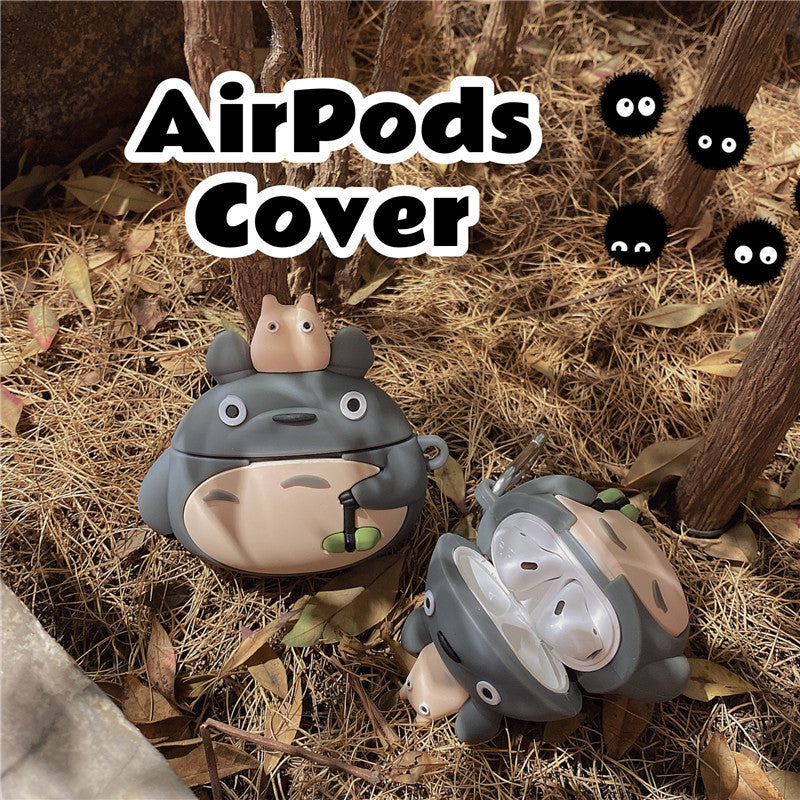 Capa Protetora de Silicone para AirPods, Gato-dragão Branco com Gancho