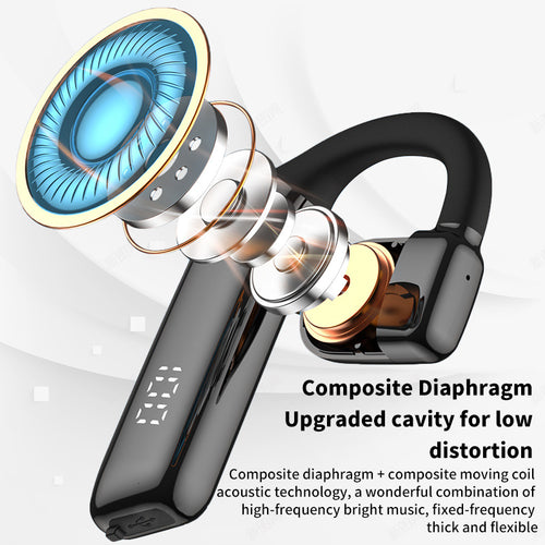 Auricular Bluetooth 5.3 de Condução Aérea com Gancho | Redução de Ruído ENC | Até 25h | Profissional | Preto