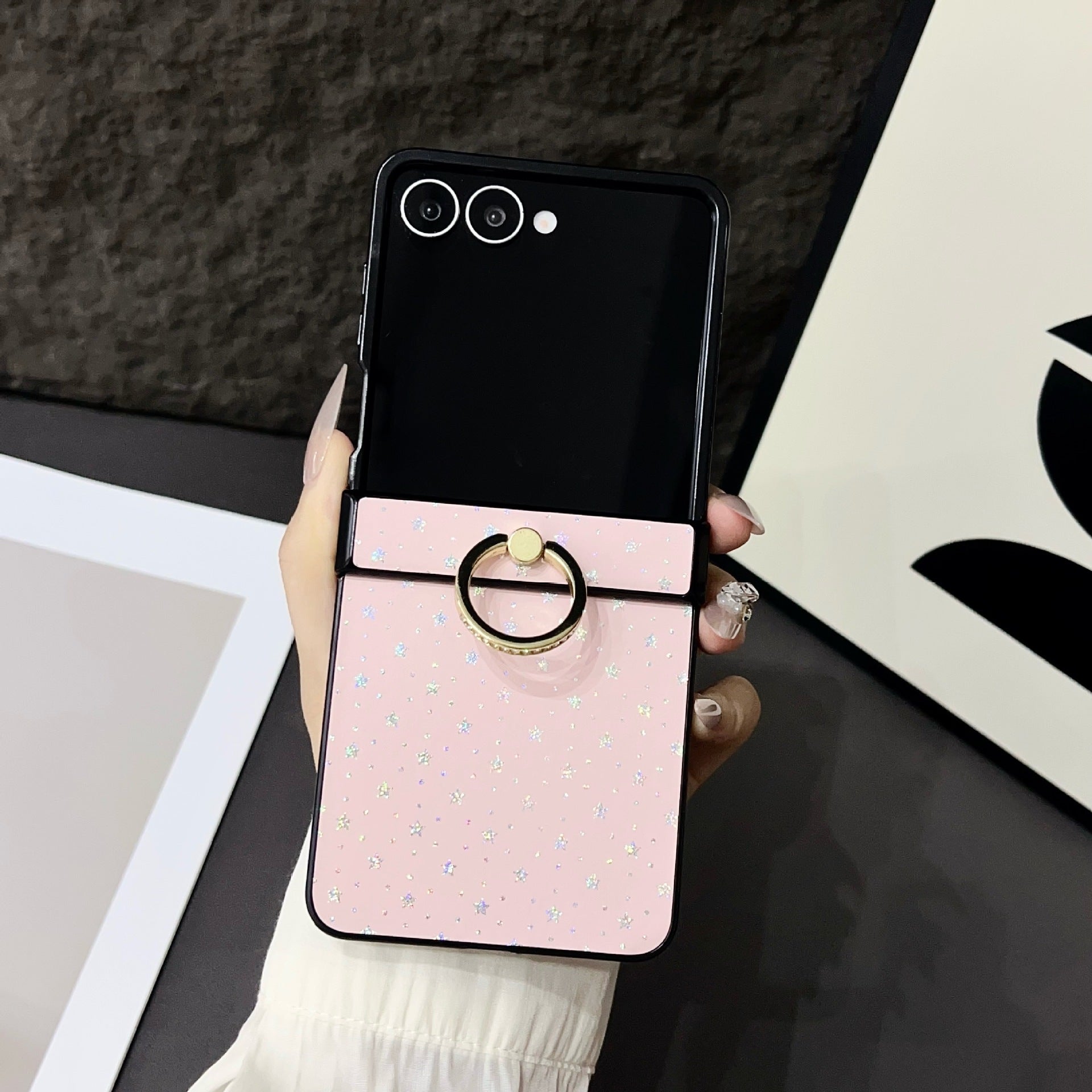 Compatible with Samsung Z Flip7 Glitter Star Ring Holder Metal Clip for Z Flip5/4 Phone Case Z Flip6 Leather Texture