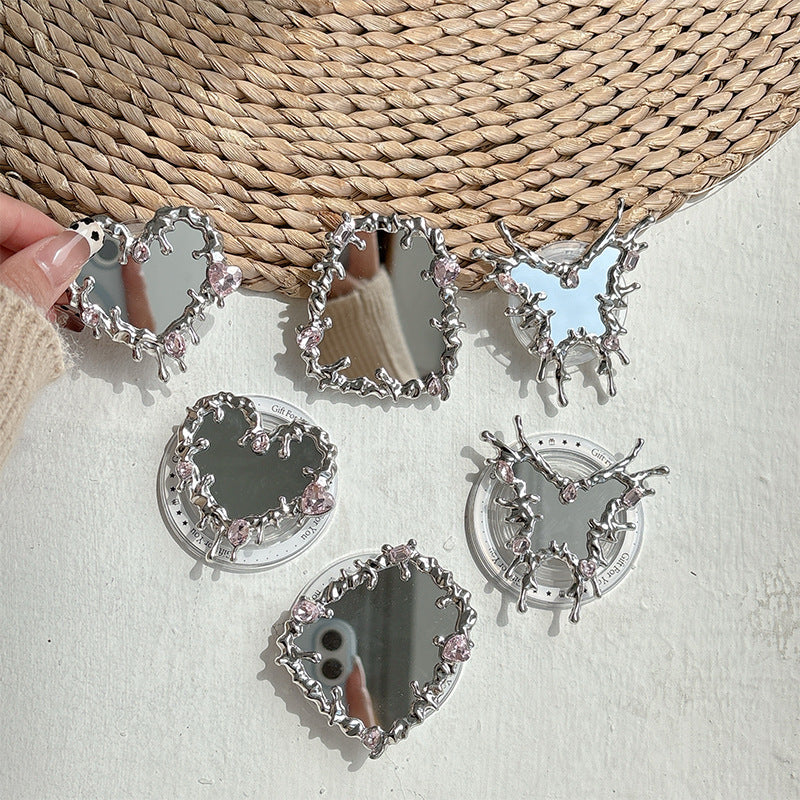Love Butterfly Mirror Mobile Airbag Bracket Magnetic Back Patch Women's Makeup Mirror