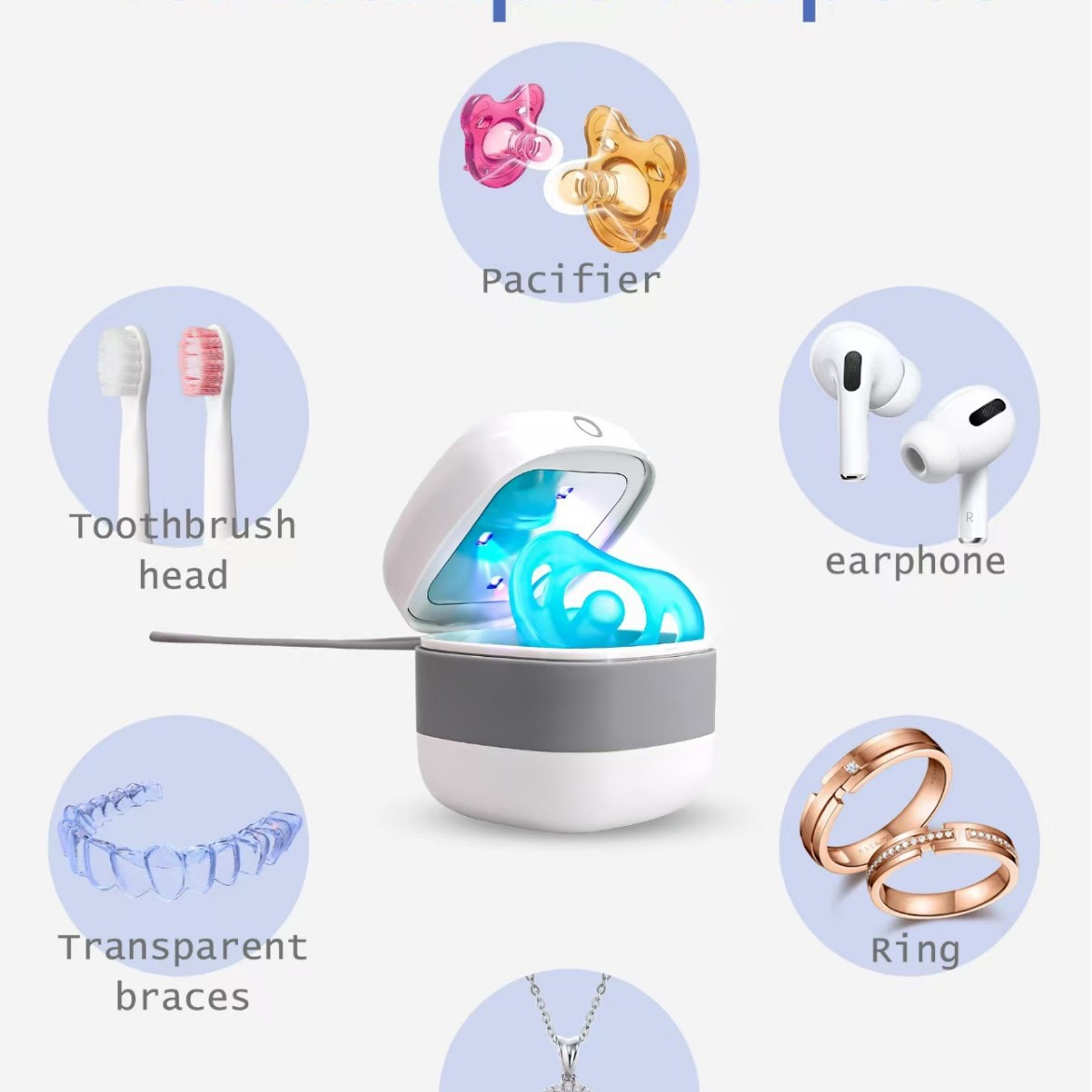Esterilizador de Chupetas Portátil com Desinfecção UV – Caixa de Armazenamento para Chupetas e Auriculares Bluetooth