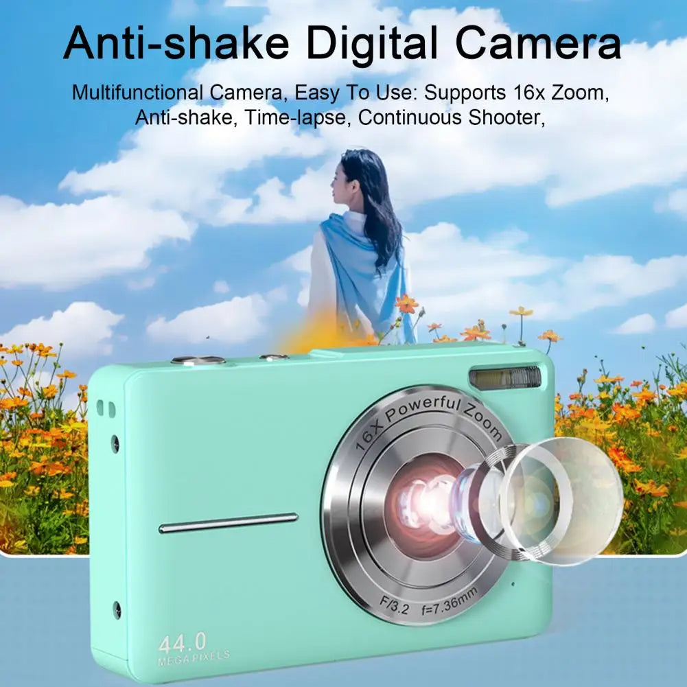 Câmara Digital FHD 1080P 44MP – Compacta e Portátil para Fotografia, Crianças e Adultos