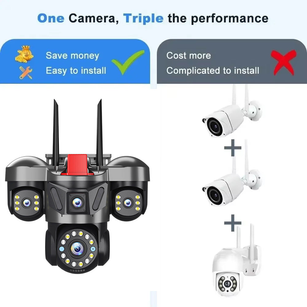 Câmara de Segurança WiFi Exterior 6MP com Tripla Lente e Tripla Vista – Vigilância HD sem Fios para Casa