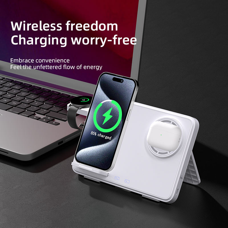 Carregador Sem Fios 3 em 1 de 15 W para iPhone, Apple Watch e AirPods