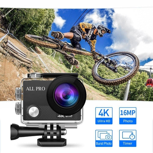 Câmara de Ação 4K Waterproof WiFi com Comando RF e Acessórios