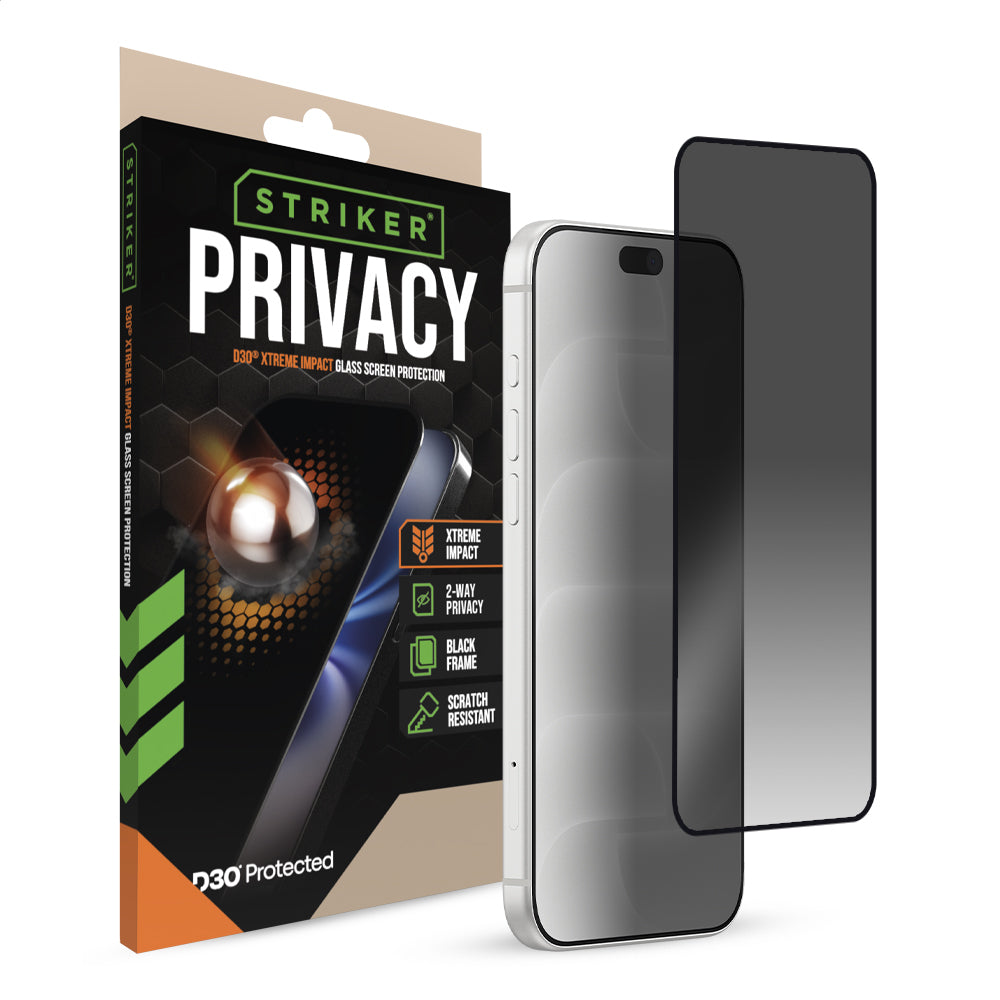 Striker D3O Xtreme Impact Privacy Glass Screen Protector - Black Frame - Apple Iphone 18 Pro Max