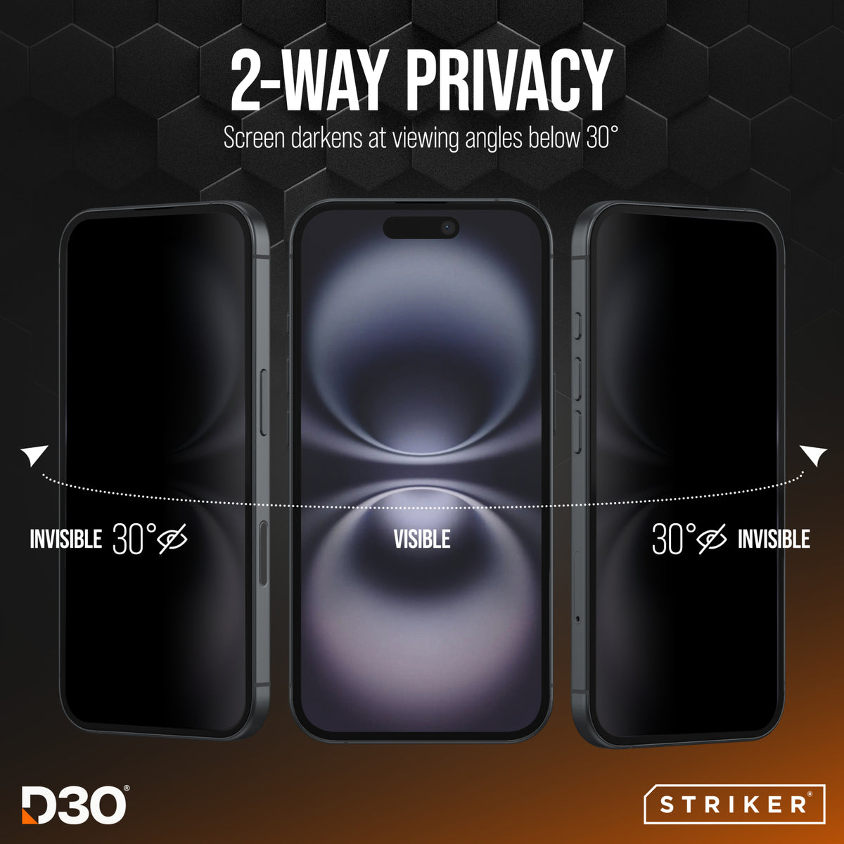 Striker D3O Xtreme Impact Privacy Glass Screen Protector - Black Frame - Apple Iphone 18 Pro Max