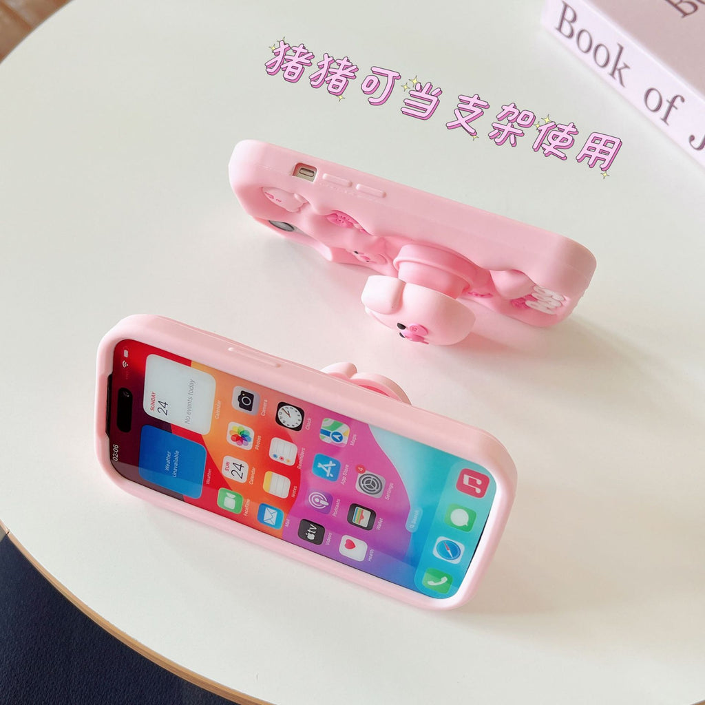 Protective Case with Stand for iPhone 17 Pro Max, Pink Pig Design, Full Coverage Shockproof Case for iPhone 15/14/13/12 Pro