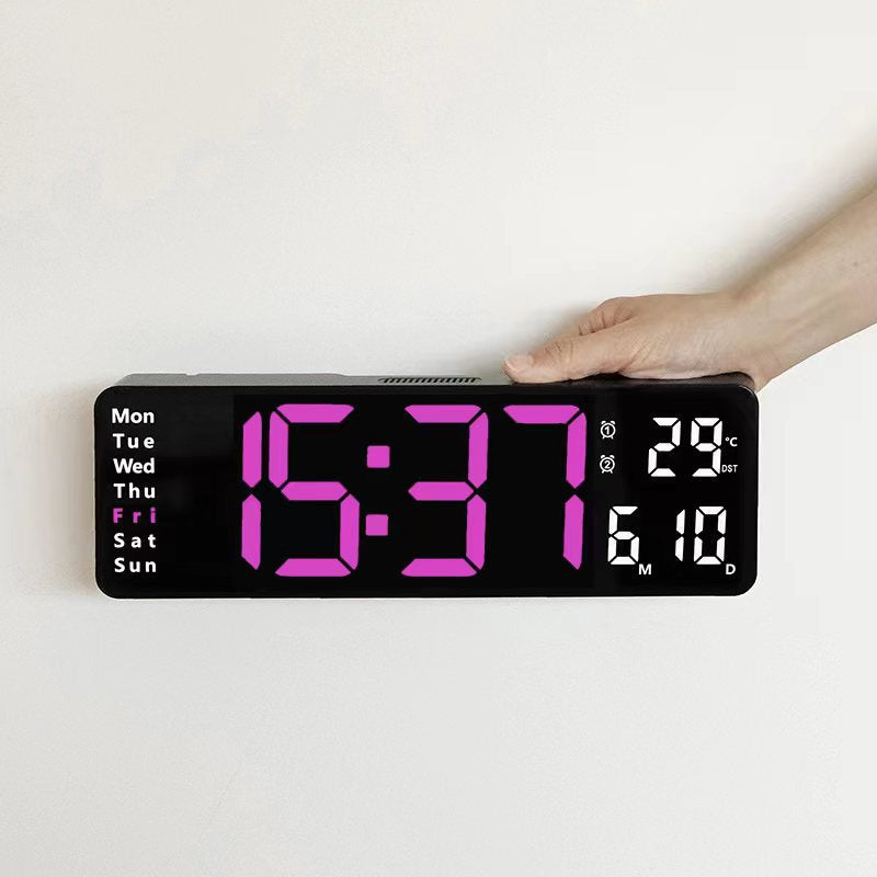 Relógio de Parede Digital LED Grande 13/16 Polegadas com Controlo Remoto, Temperatura, Data, Semana, Temporizador e Duplo Alarme