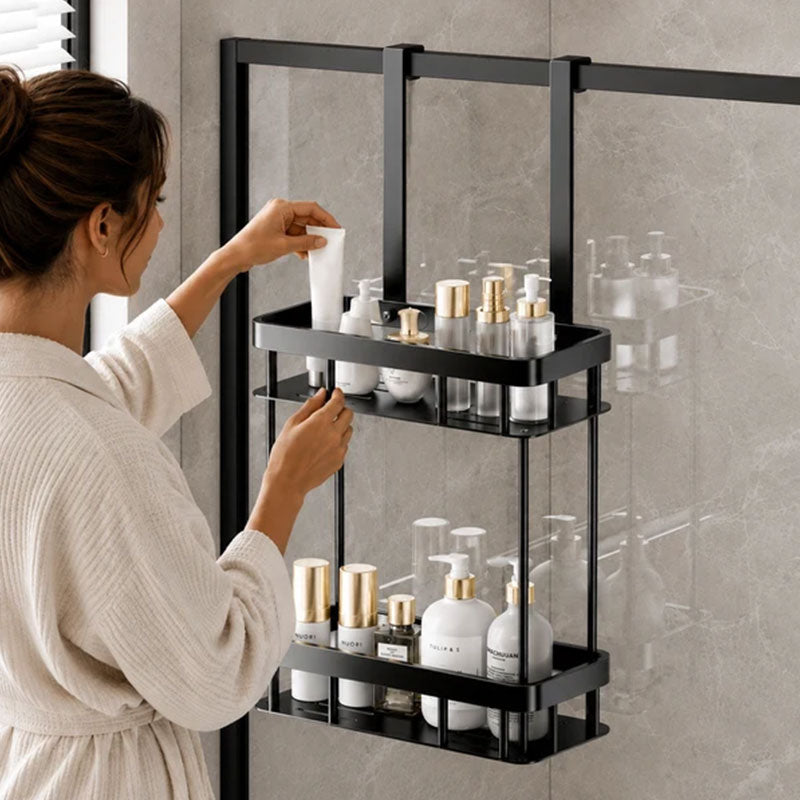 Organizador de Casa de Banho para Portas de Vidro – 2 Níveis, Sem Furos, Anti-Ferrugem