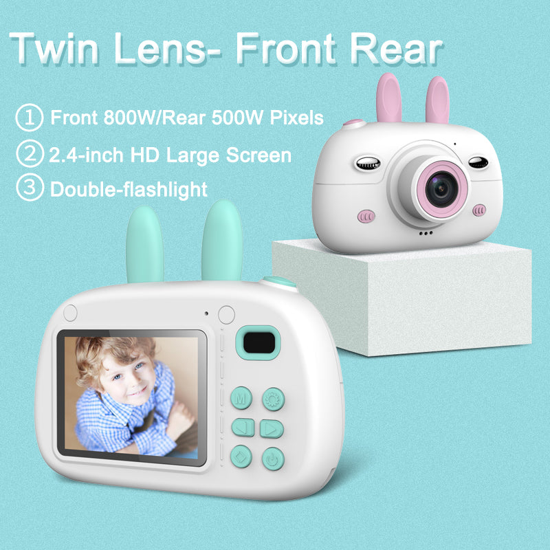 Câmara Infantil Orelhas de Coelho | Mini SLR HD Dual Lens Presente para Crianças