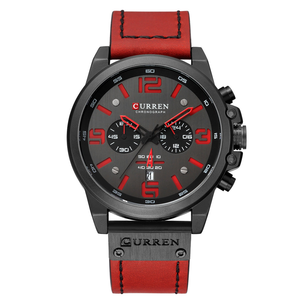 Relógio de homem de quartzo com calendário e bracelete em pele