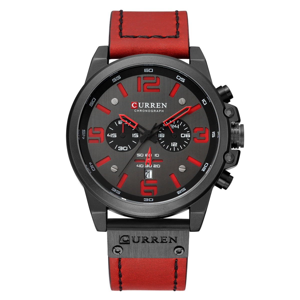 Relógio de homem de quartzo com calendário e bracelete em pele