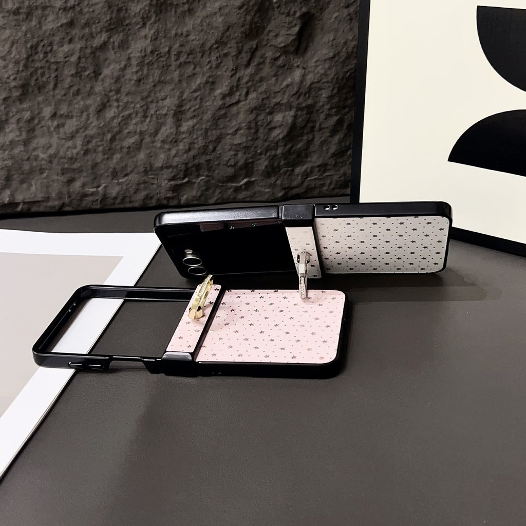 Compatible with Samsung Z Flip7 Glitter Star Ring Holder Metal Clip for Z Flip5/4 Phone Case Z Flip6 Leather Texture