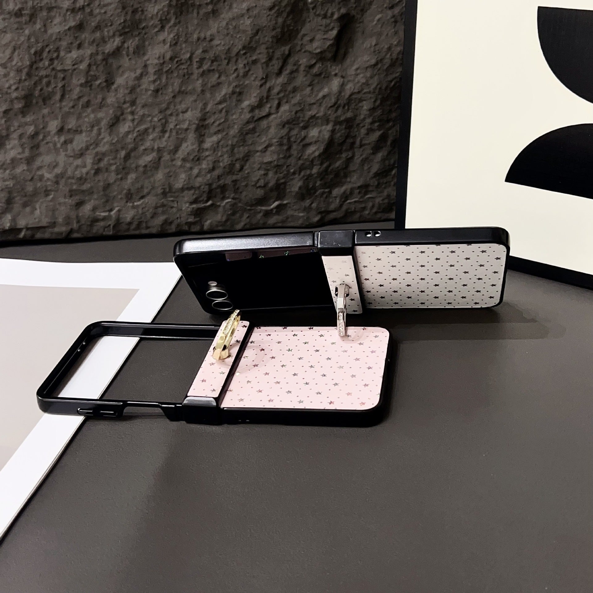 Compatible with Samsung Z Flip7 Glitter Star Ring Holder Metal Clip for Z Flip5/4 Phone Case Z Flip6 Leather Texture