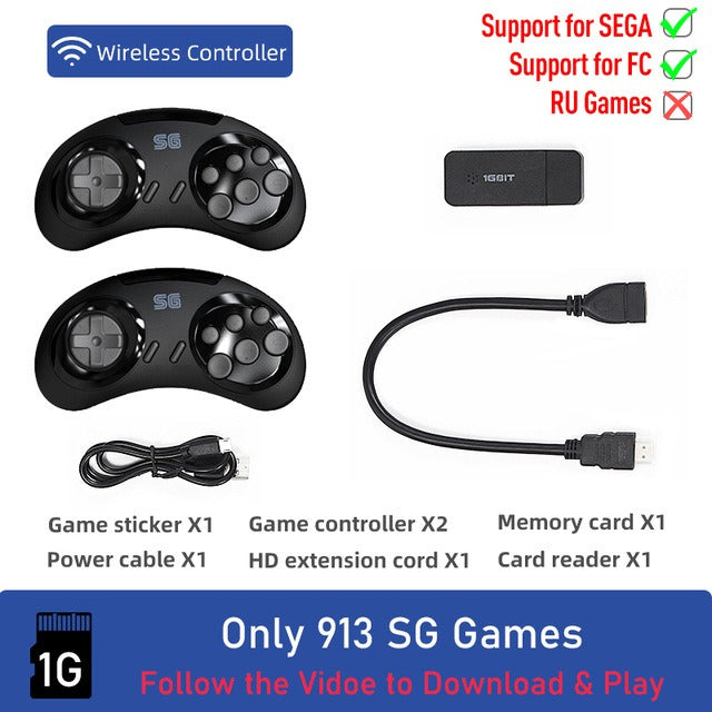 Consola Retro Sega 16-bit – HDMI, Sem Fios, 2 Comandos
