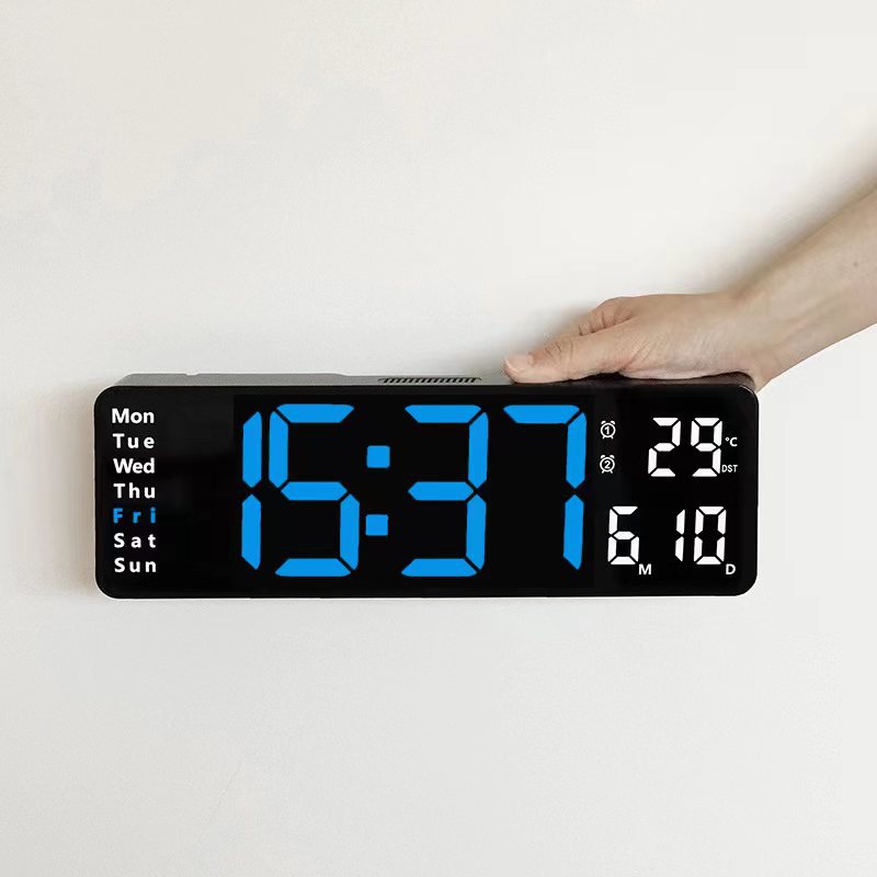 Relógio de Parede Digital LED Grande 13/16 Polegadas com Controlo Remoto, Temperatura, Data, Semana, Temporizador e Duplo Alarme