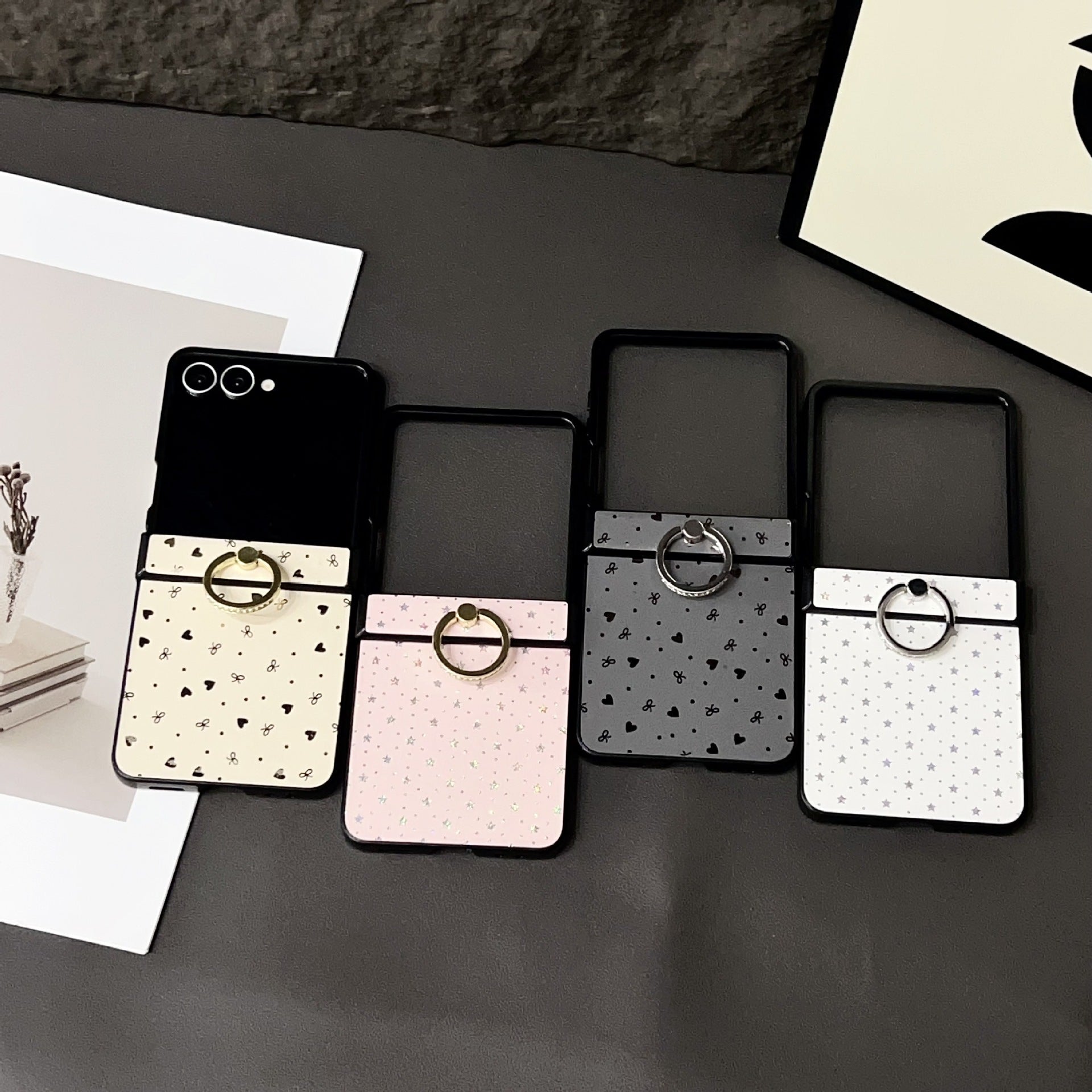 Compatible with Samsung Z Flip7 Glitter Star Ring Holder Metal Clip for Z Flip5/4 Phone Case Z Flip6 Leather Texture