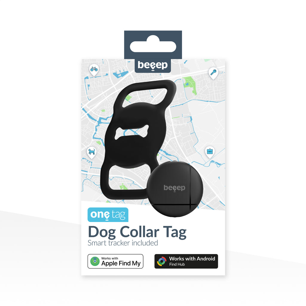 Beeep Onetag Apple Find My & Android Tracker - Dog Collar Tag - Black