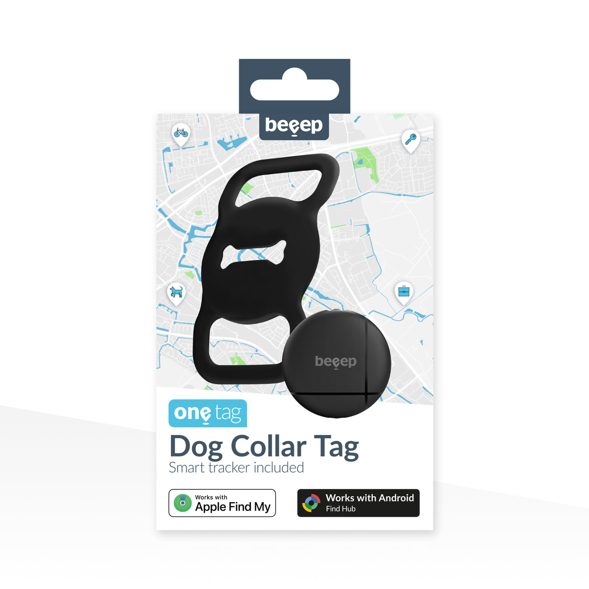 Beeep Onetag Apple Find My & Android Tracker - Dog Collar Tag - Black