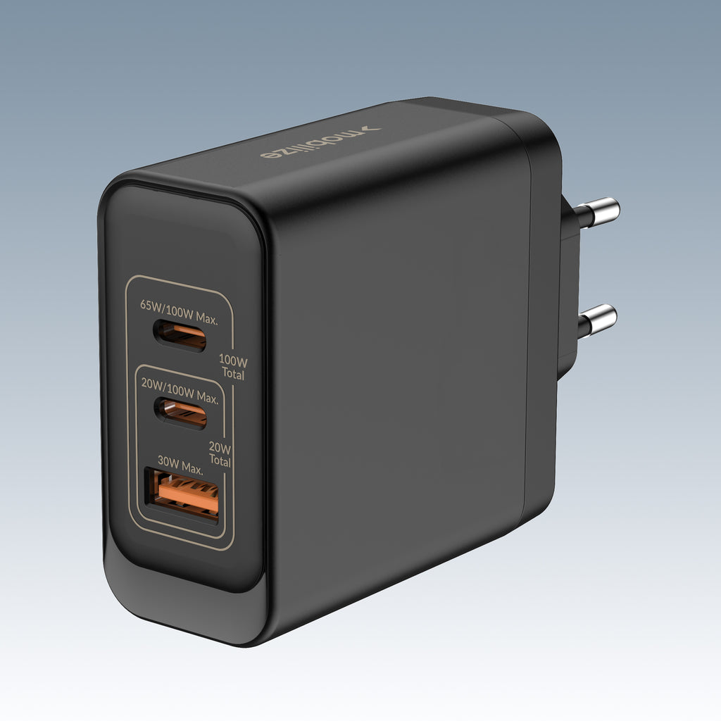 Mobilize Wall Charger 2X Usb-C + 1X Usb Gan 100W With Pd/Pps Black