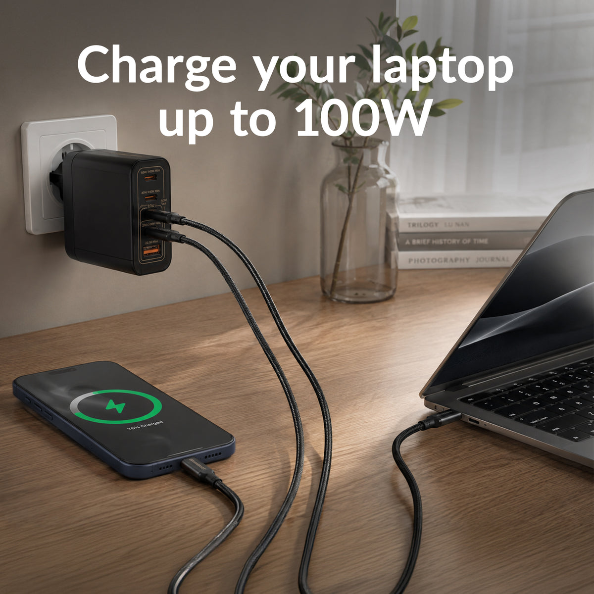 Mobilize Wall Charger 2X Usb-C + 1X Usb Gan 100W With Pd/Pps Black