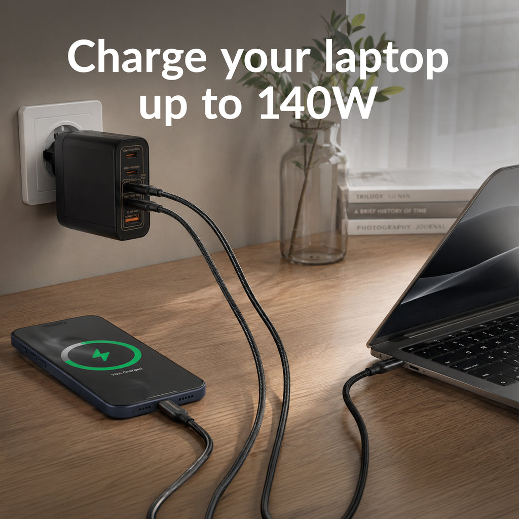 Mobilize Wall Charger 3X Usb-C + 1X Usb Gan 140W With Pd/Pps Black