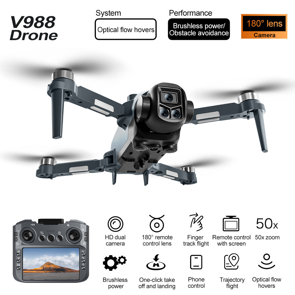 Drone V988 com 3 Câmaras 8K | Evitação de Obstáculos 360° | Dobravel | Cinzento