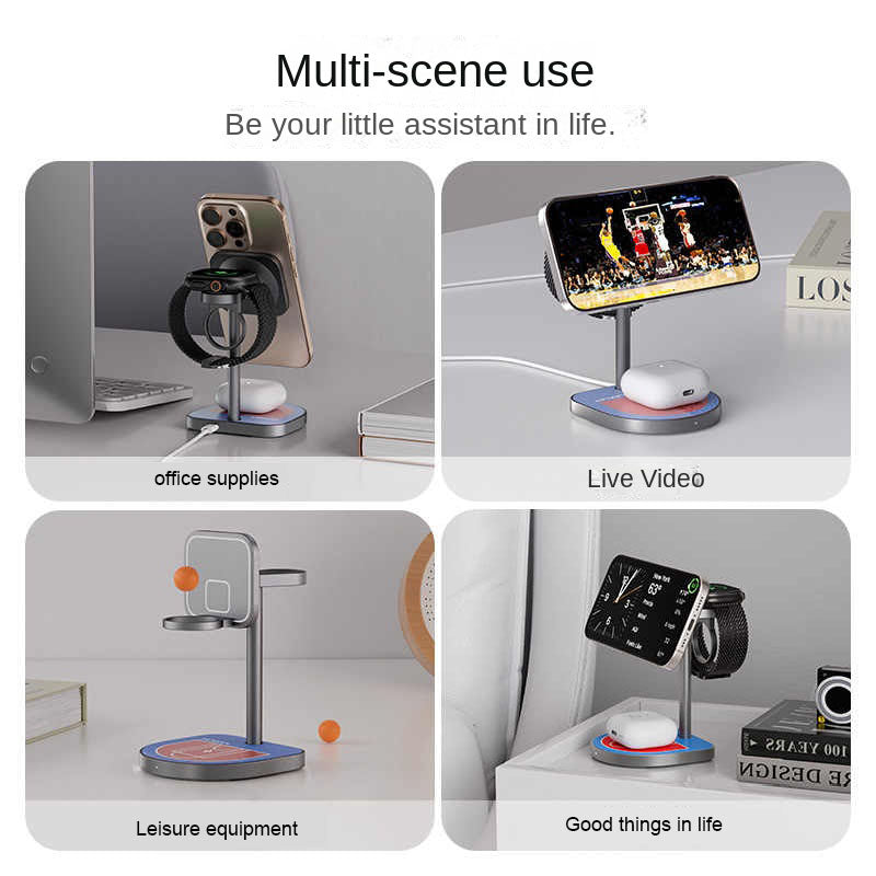 KUXIU X85 — Carregador Sem Fios Magnético 3 em 1 em Liga de Alumínio para iPhone, AirPods e Apple Watch
