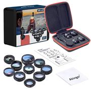 Kit de Lentes para Telemóvel Akinger | Olho de Peixe, Grande Angular, Macro e Teleobjetiva | 4 a 13 Lentes