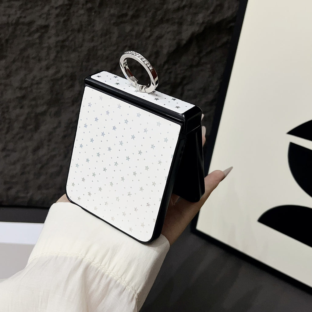 Compatible with Samsung Z Flip7 Glitter Star Ring Holder Metal Clip for Z Flip5/4 Phone Case Z Flip6 Leather Texture
