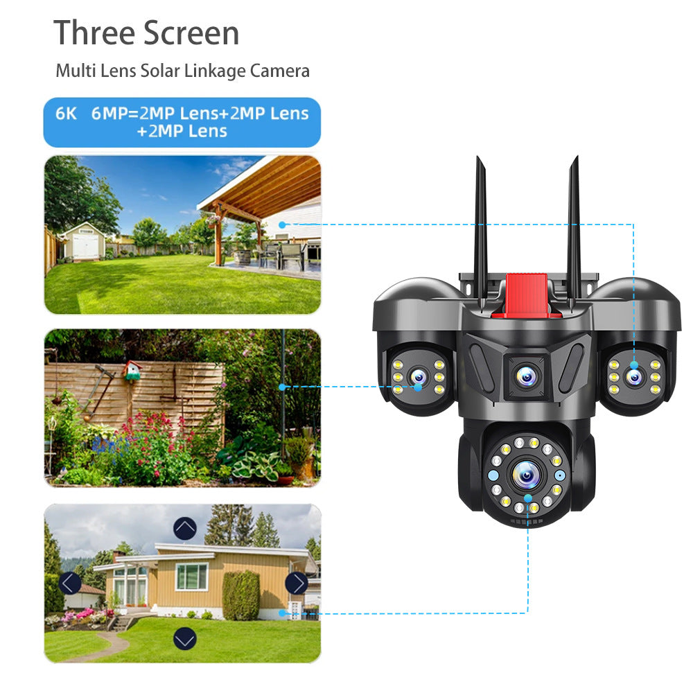 Câmara de Segurança WiFi Exterior 6MP com Tripla Lente e Tripla Vista – Vigilância HD sem Fios para Casa