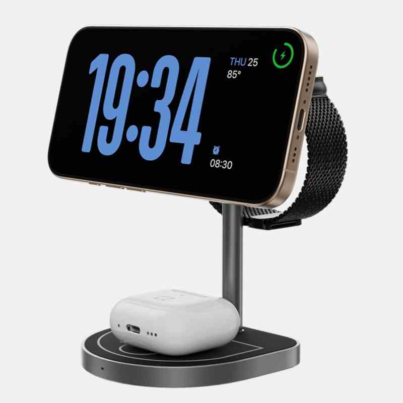 KUXIU X85 — Carregador Sem Fios Magnético 3 em 1 em Liga de Alumínio para iPhone, AirPods e Apple Watch