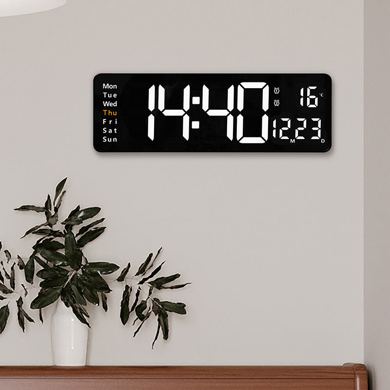 Relógio de Parede Digital LED Grande 13/16 Polegadas com Controlo Remoto, Temperatura, Data, Semana, Temporizador e Duplo Alarme