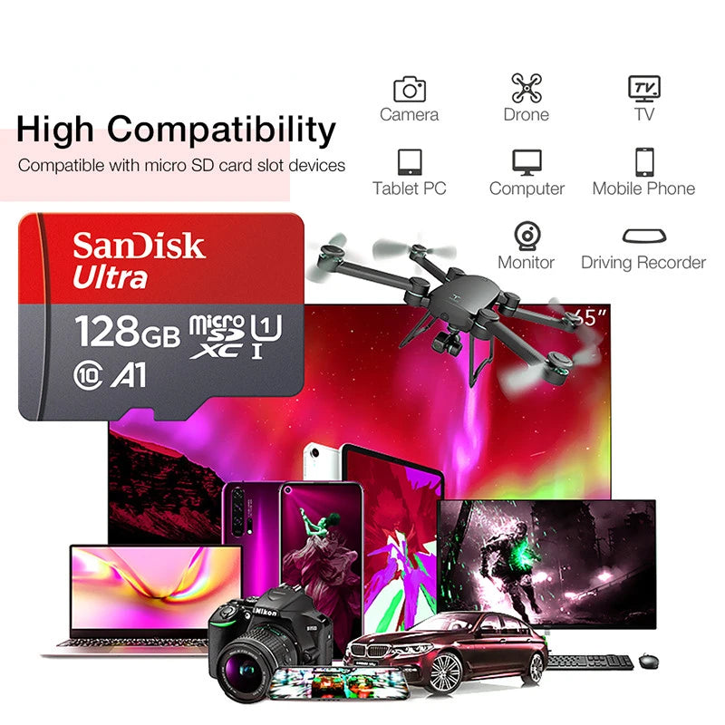 Cartão microSD UHS-I para smartphone, drone e câmara, até 512 GB