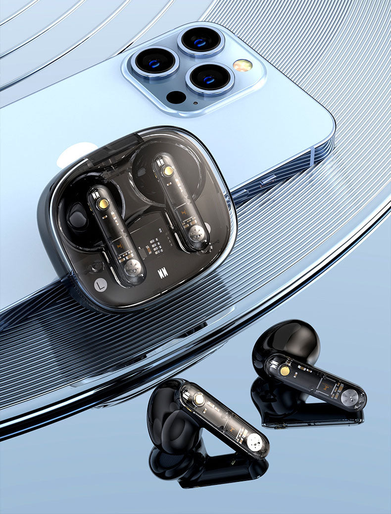 Auriculares Bluetooth LY80 Sem Fios com Compartimento Transparente e Cordão