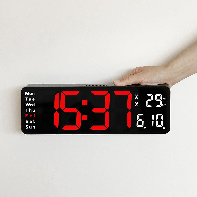 Relógio de Parede Digital LED Grande 13/16 Polegadas com Controlo Remoto, Temperatura, Data, Semana, Temporizador e Duplo Alarme