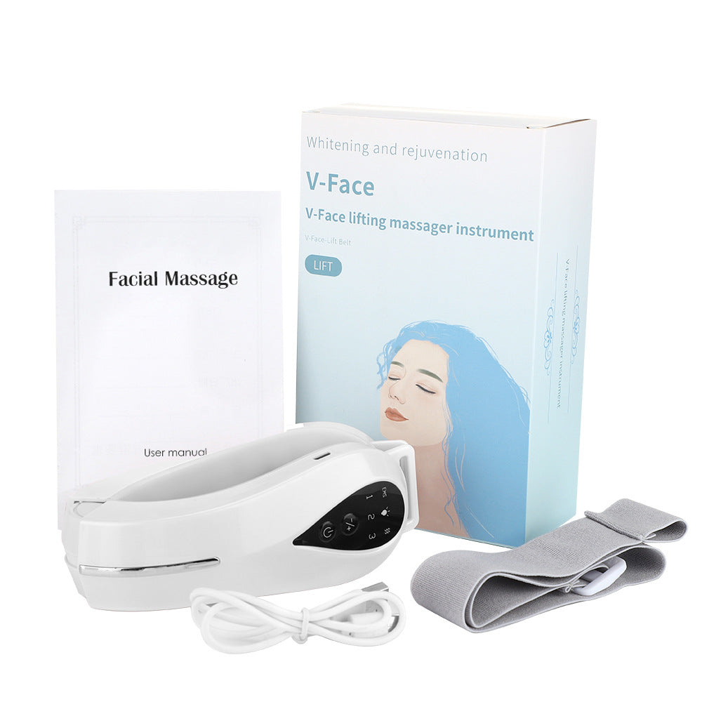 Dispositivo Facial LED V-Face Hailicare | Microcorrente | Lifting e Tonificação | Branco e Rosa