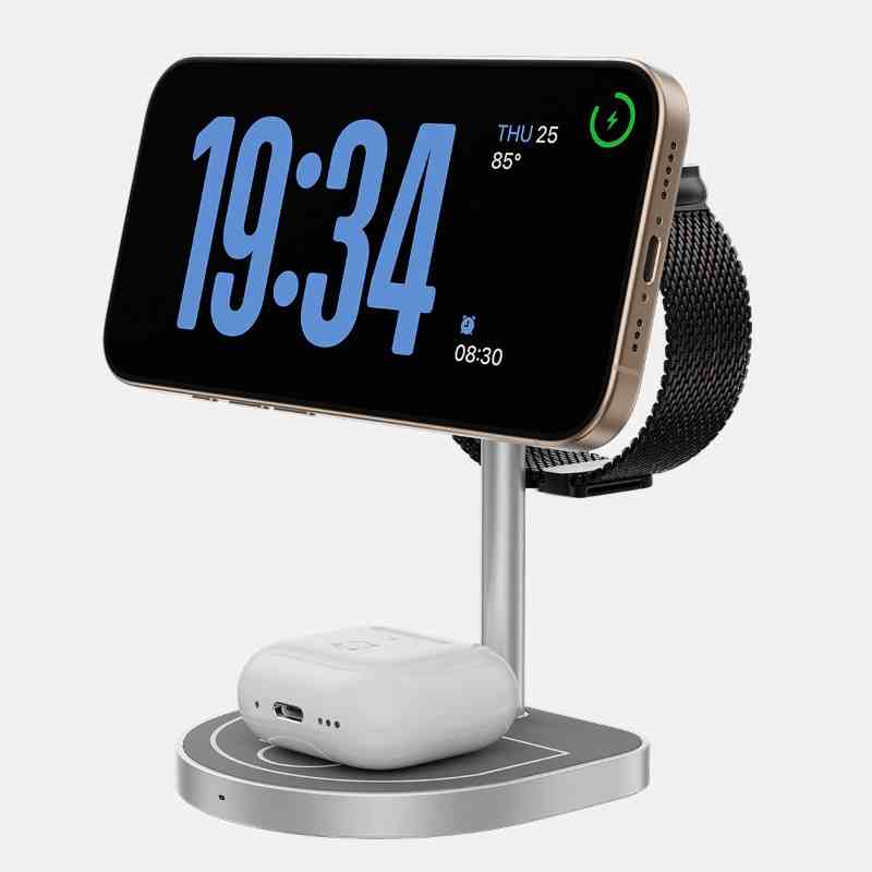 KUXIU X85 — Carregador Sem Fios Magnético 3 em 1 em Liga de Alumínio para iPhone, AirPods e Apple Watch