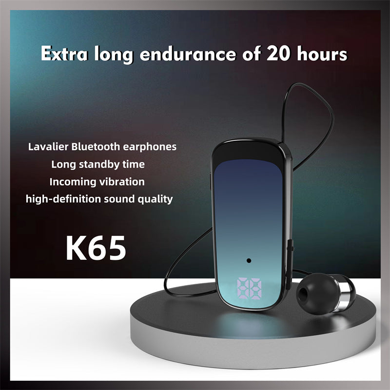Auricular Bluetooth K68 com Cabo Retrátil, MP3 e Gravação